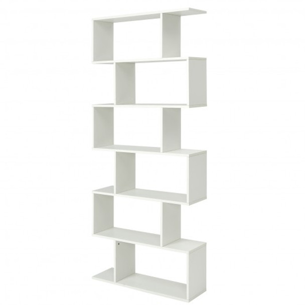 6 Tier S-Shaped Bookshelf Storage Display Bookcase Decor Z-Shelf -White - COCB10344WH