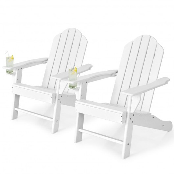 Adirondack Weather Resistant Chair With Cup Holder for Garden Patio-White