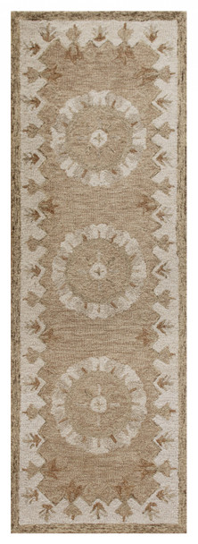 2 x 7 Tan Retro Modern Medallion Runner Rug