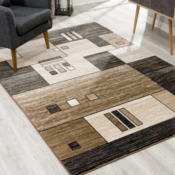 3 x 10 Beige and Brown Geometric Runner Rug