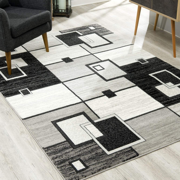 7 x 10 Gray Asymmetric Blocks Area Rug