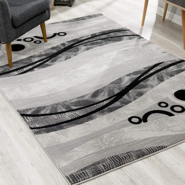 4 x 6 Gray and Black Abstract Waves Area Rug