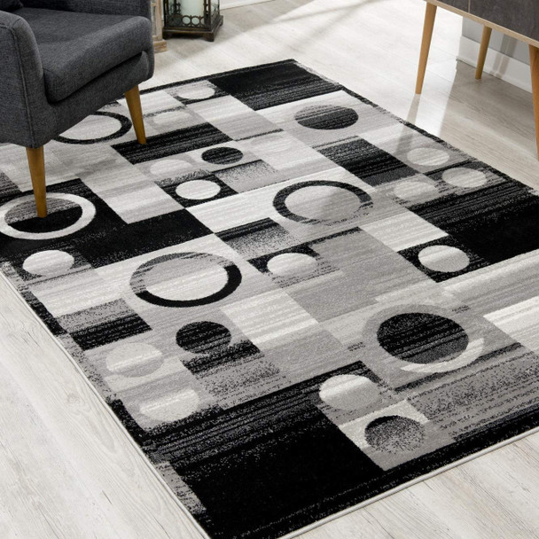 7 x 9 Gray Blocks and Rings Area Rug