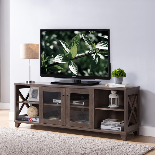 Modern Rustic Walnut Oak TV Console Cabinet