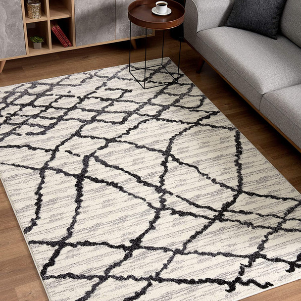 7 x 9 Gray and Black Modern Abstract Area Rug