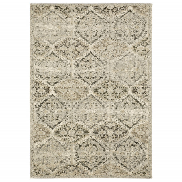 5 x 8 Ivory and Gray Floral Trellis Indoor Area Rug