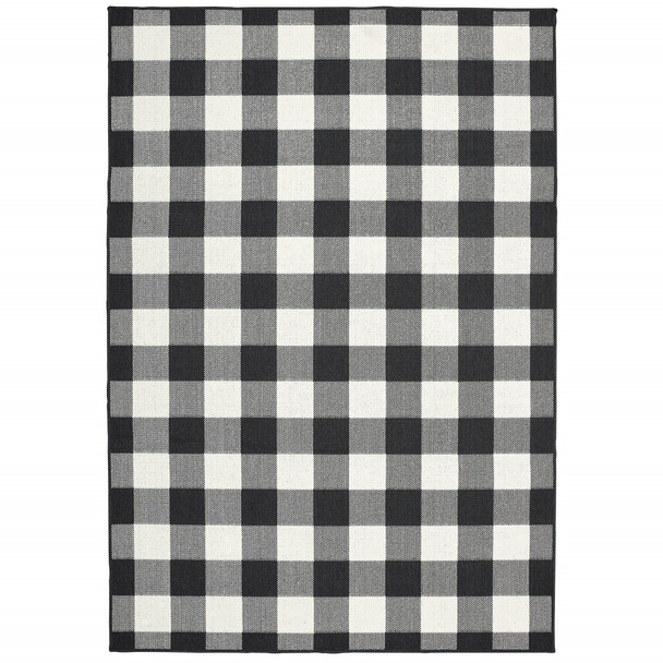 7x10 Black and Ivory Gingham Indoor Outdoor Area Rug