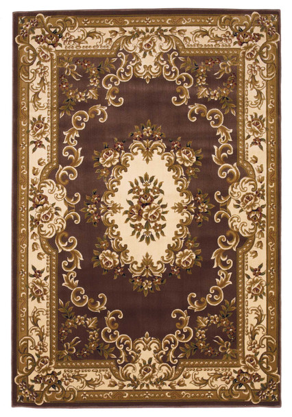 3'x5' Plum Ivory Machine Woven Hand Carved Floral Medallion Indoor Area Rug
