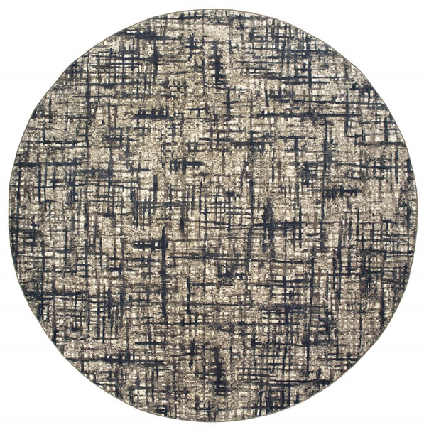 8 Round Gray and Navy Abstract Area Rug