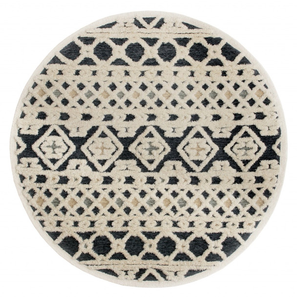 6 Round Blue and Cream Decorative Area Rug