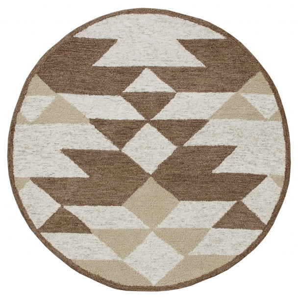 6 Round Brown Bohemian Geometric Area Rug