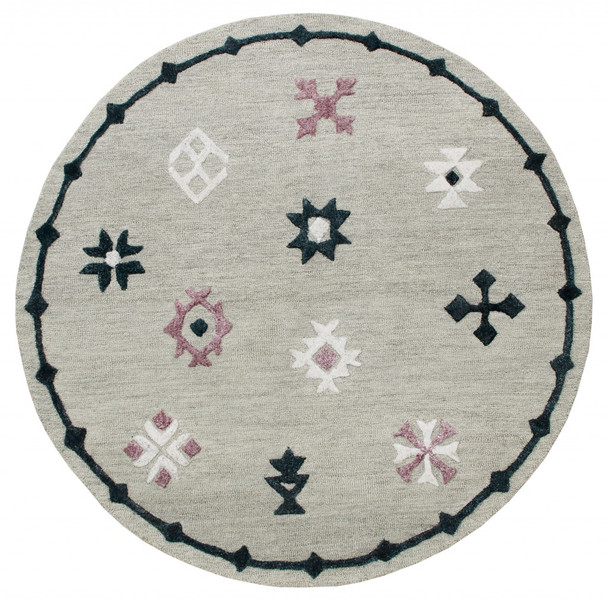 7 Round Gray Decorative Charm Area Rug