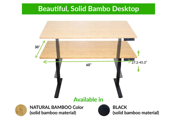 Black and Natural Bamboo 45" Dual Motor Electric Office Adjustable Computer Desk