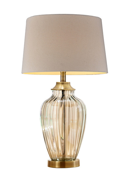 Golden Hue Glass Table Lamp with Cream Fabric Shade
