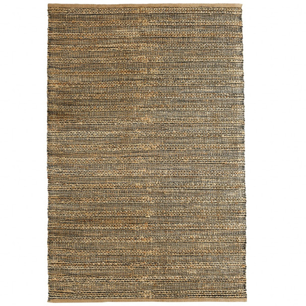 9 x 12 Gray and Natural Braided Striped Area Rug