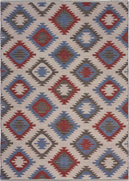 3 x 4 Red and Blue Geometric Diamonds Area Rug