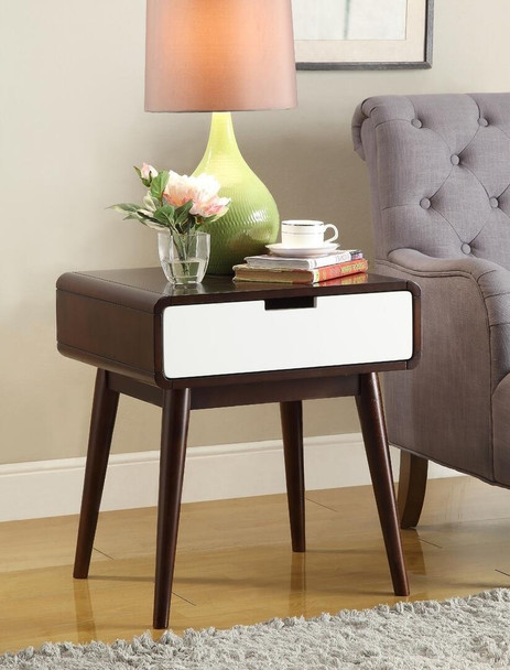 Mahogony and White USB Side Table with Drawer