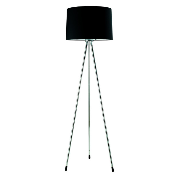 Minimalist Silver Metal Floor Lamp with Black Shade