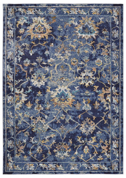 8 x 10 Blue and Gold Jacobean Area Rug