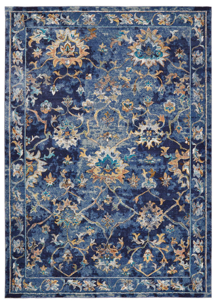 5 x 8 Blue and Gold Jacobean Area Rug
