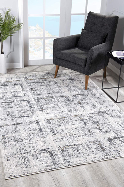 7 x 10 Gray and Ivory Abstract Distressed Area Rug - 393233