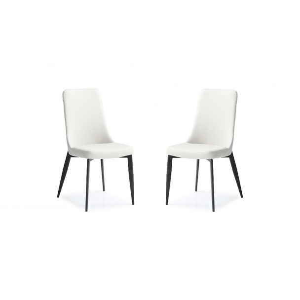 Set of 2 White Faux Leather Metal Dining Chairs