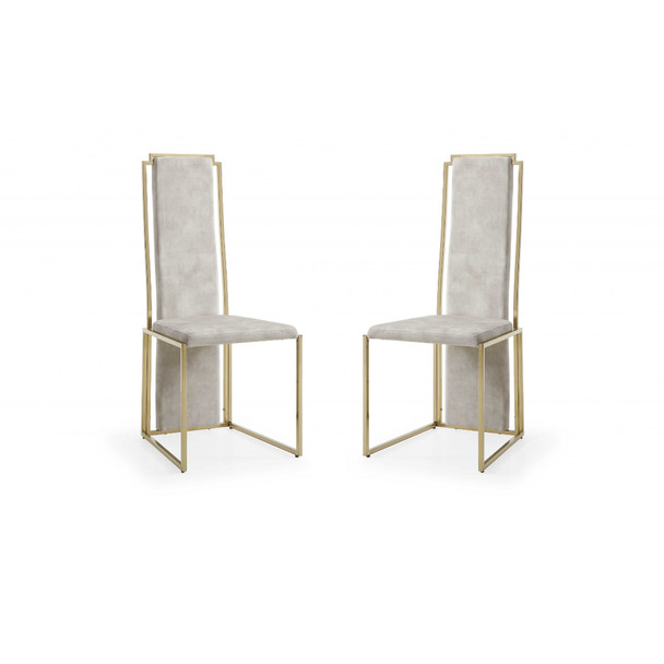 Set of 2 Ultra Modern Beige Suede and Gold Dining Chairs