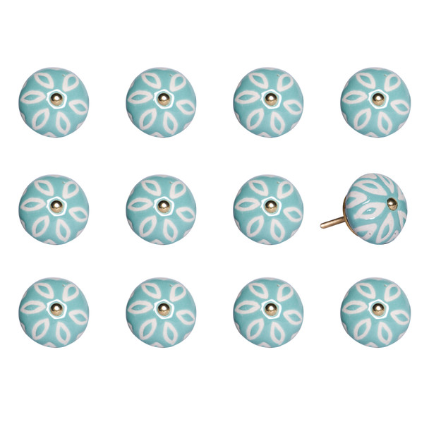 1.5" x 1.5" x 1.5" Turquoise White and Gold Knobs 12 Pack