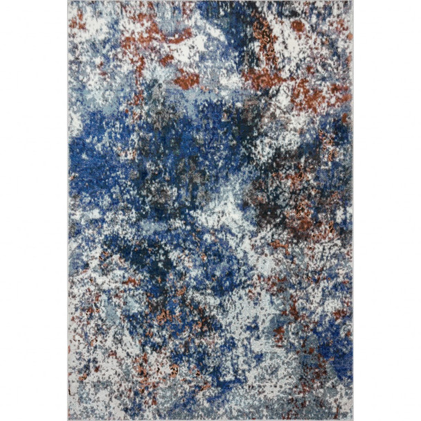 5 x 8 Blue and White Abstract Ocean Area Rug