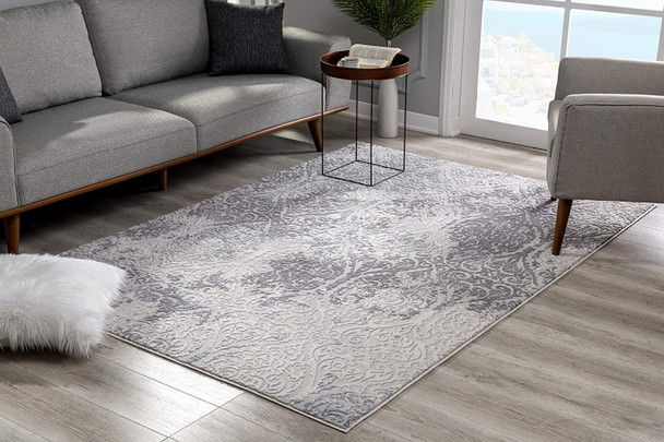 5 x 8 Cream and Gray Tinted Ogee Pattern Area Rug