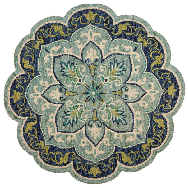 6 Round Blue Ornate Medallion Area Rug