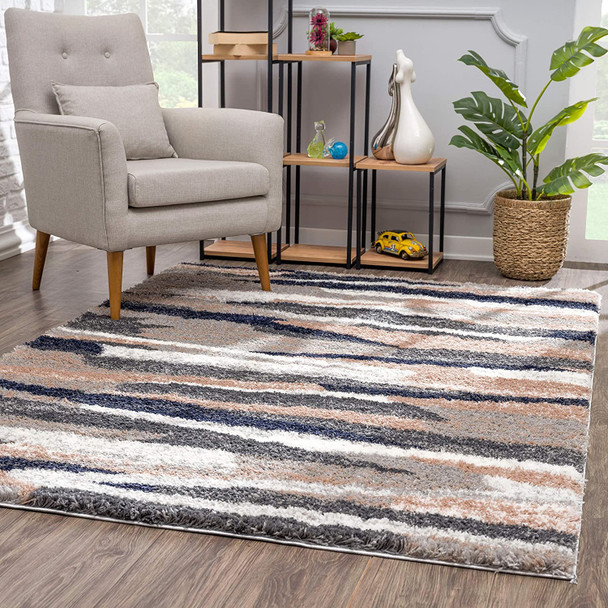 7 x 9 Gray and Black Strokes Area Rug