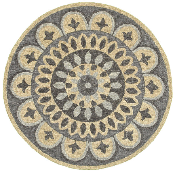 4 Round Gray Floral Bloom Area Rug