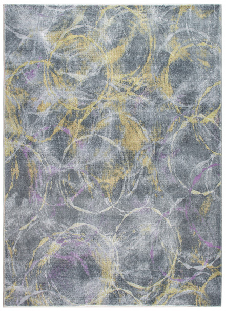2 x 7 Gray Gold Abstract Rings Runner Rug