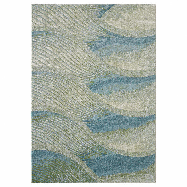 8 x 11 Blue Beige Abstract Waves Modern Area Rug