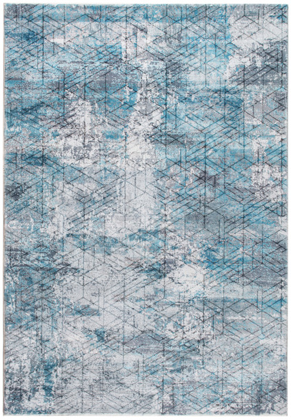 2 x 7 Blue Gray Abstract Cuboid Modern Runner Rug