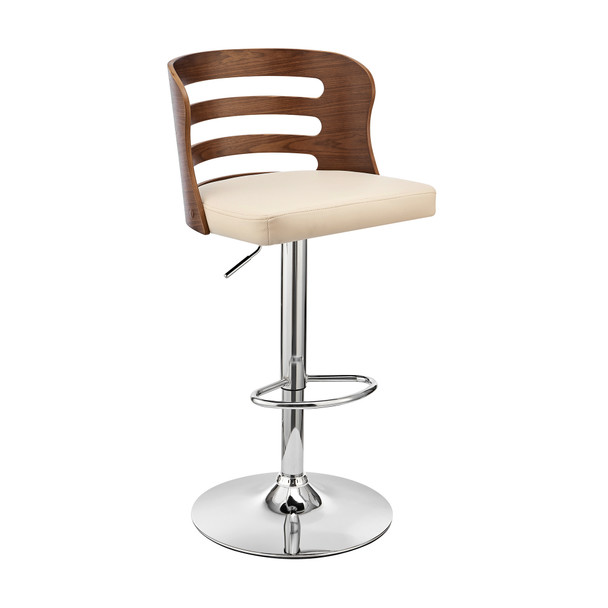 Cream Upholstered Chrome Base Adjustable Swivel Bar Stool - 476829