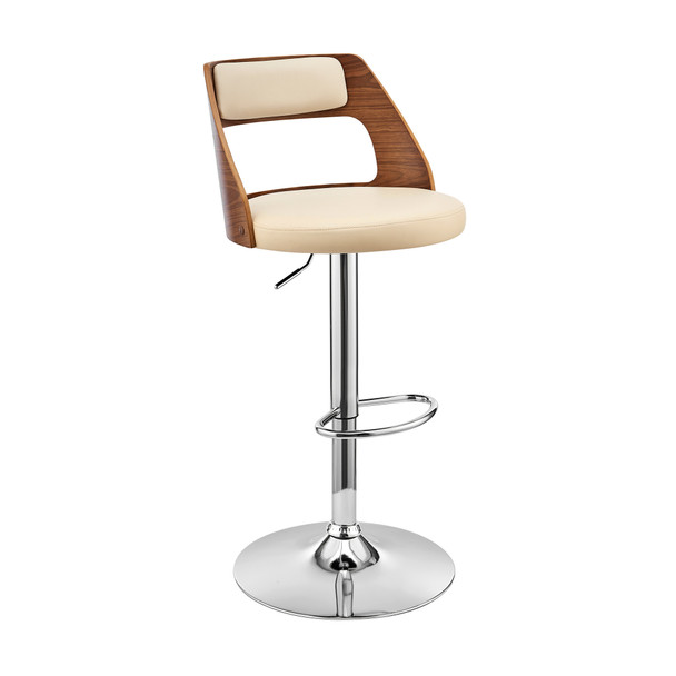 Cream Upholstered Chrome Base Adjustable Swivel Bar Stool - 476822