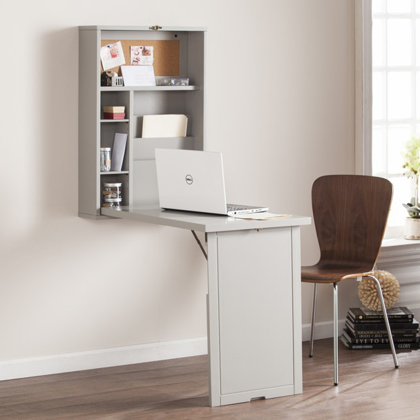 Gray Fold Out Convertible Wall Mount Desk