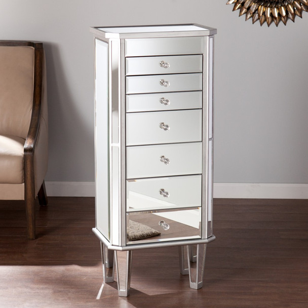 Silver Mirrored Jewelry Armoire