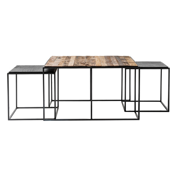 Set of Three Black and Rustic Natural Nesting Tables