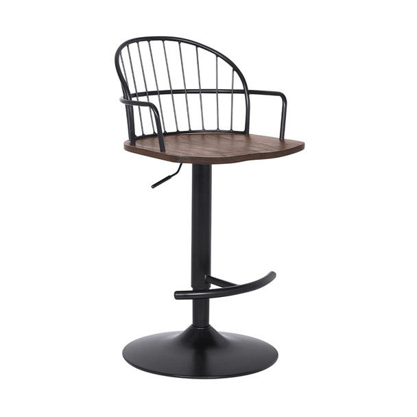 Walnut Wood and Metal Adjustable Curve Back Bar Stool