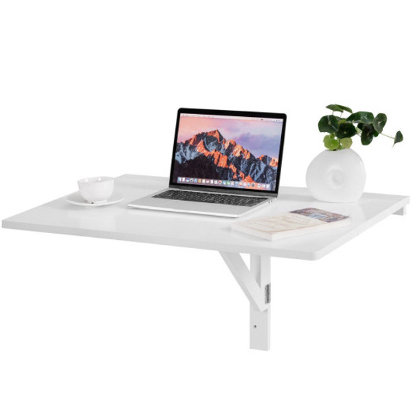 Space Saver Folding Wall-Mounted Drop-Leaf Table-White - COCB10393WH