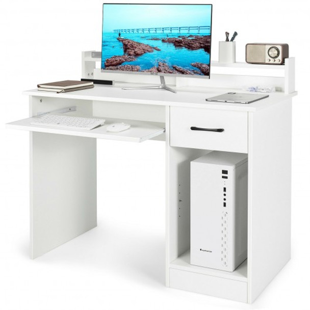 Study Laptop Table with Drawer and Keyboard Tray-White