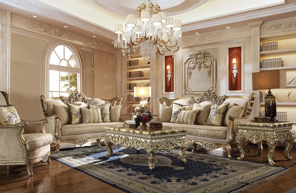 HD-04 Champagne with Rust Highlight 3-Piece Traditional Sofa Set