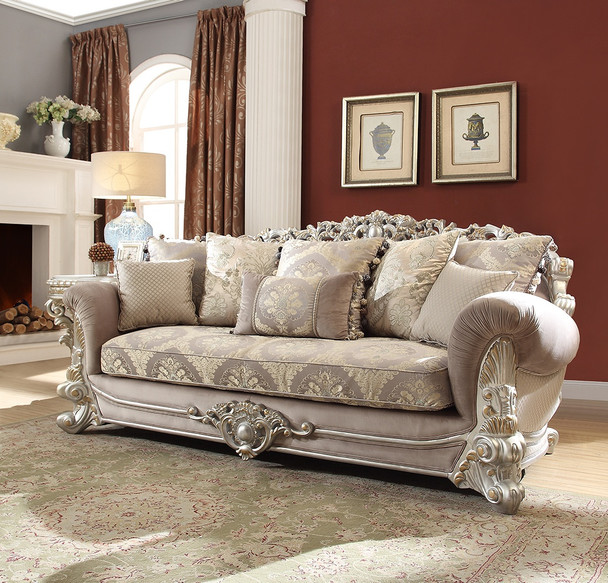 HD-372 Silver With Gold Highlight Classic European Upholstered Sofa