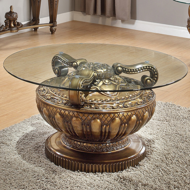 HD-998I Ivory With Gold Highlights Traditional Coffee Table