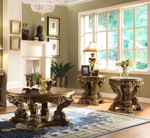 HD-8008 Bronze 3-Piece Traditional Coffee Table Set