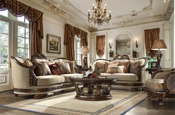 HD-1623 Mahogany 3-Piece Traditional Sofa Set