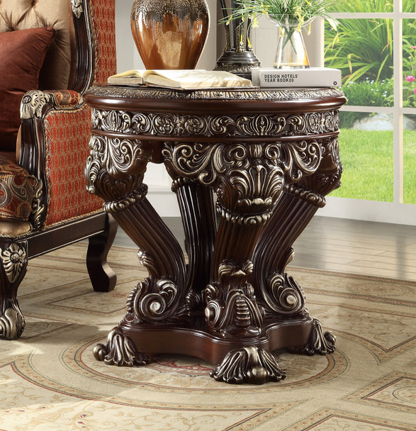 HD-8017 Brown Cherry With Silver Highlights Traditional End Table